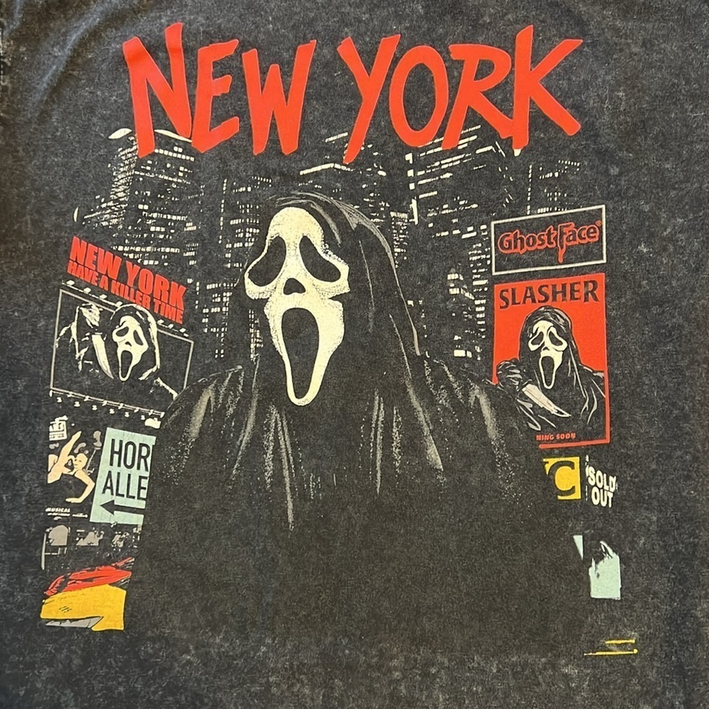 Black Graphic Ghost Face  Tee with White Mask Design New York M